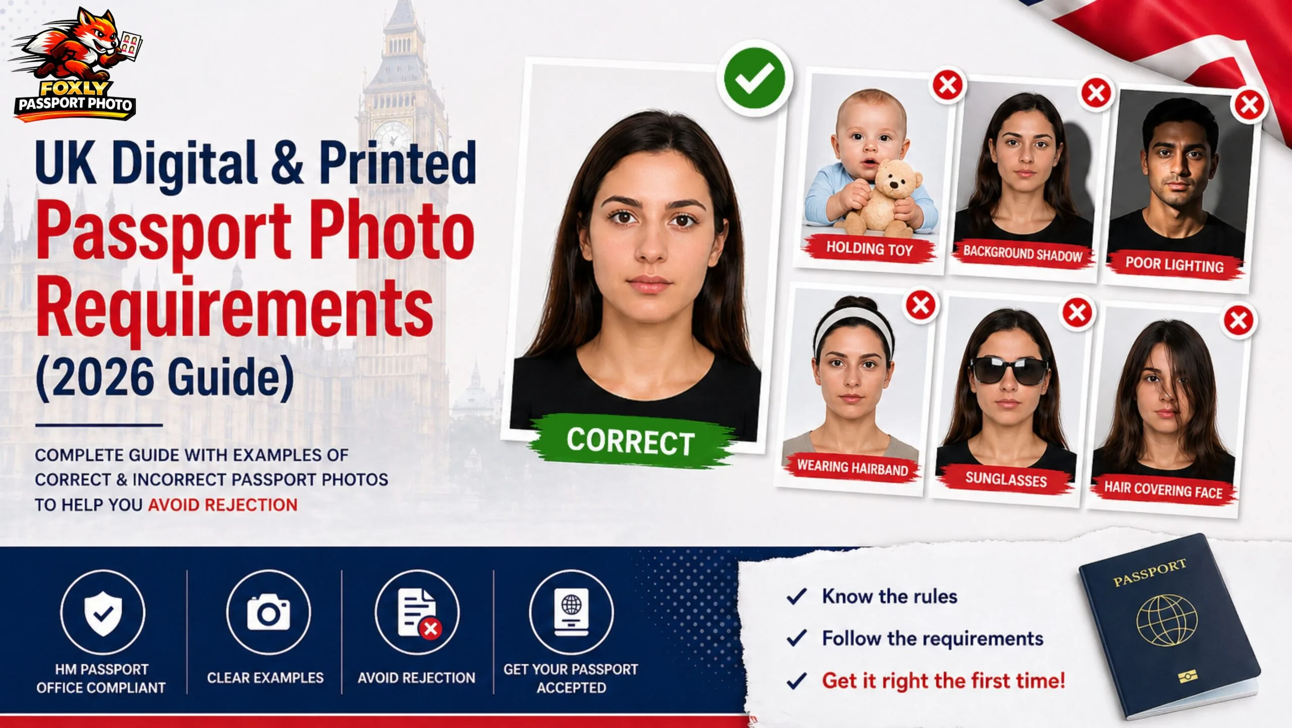 UK digital and printed passport photo requirements 2026 showing correct size, dimensions and official guidelines