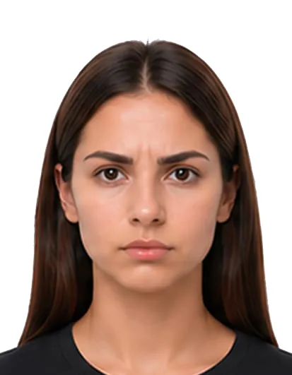 Italian passport photo example with frowning expression not suitable for official photo requirements