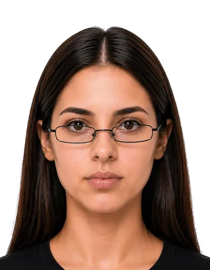 Italian passport photo example with glasses covering eye level not suitable for official photo requirements