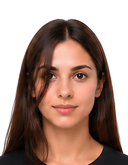 Italian passport photo example with hair covering the face not suitable for official photo requirements