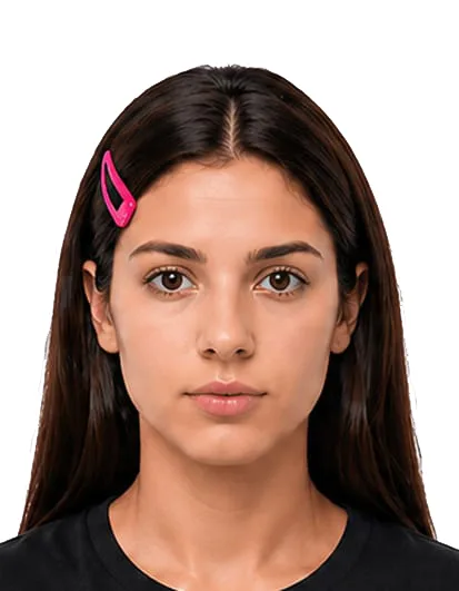 Italian passport photo example wearing a hair clip not suitable if it distracts or covers the face