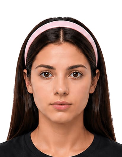 Italian passport photo example wearing a hairband not suitable if it affects identification