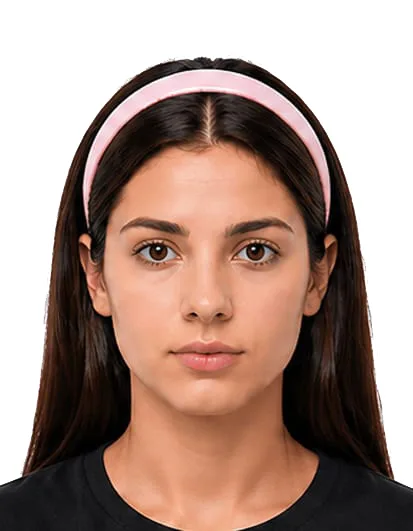 Italian passport photo example wearing a hairband not suitable if it affects identification