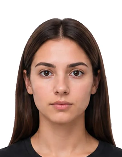 Correct Italian passport photo size 35x45 mm example with white background and centred face