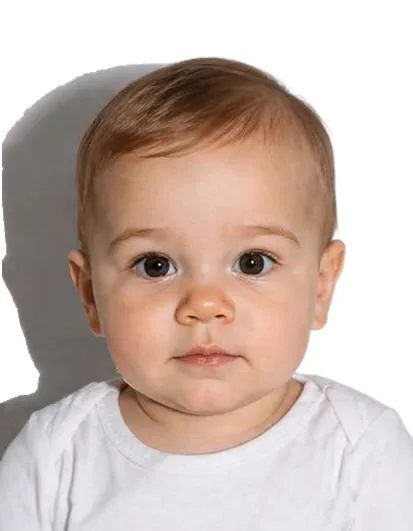 Italian baby passport photo example with background shadow not suitable for 35x45 mm photo requirements