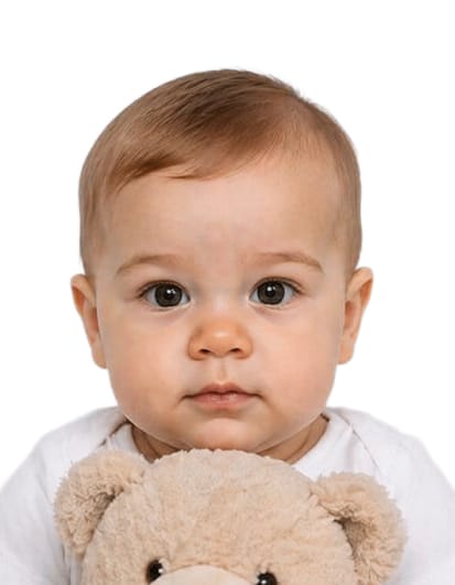 Italian baby passport photo example holding a toy not suitable for official photo requirements