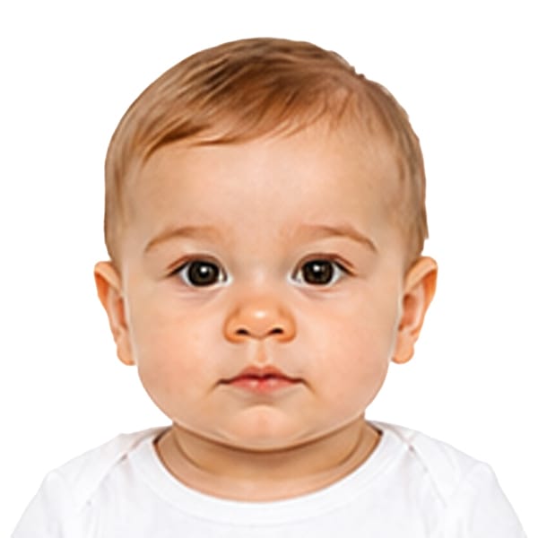 US baby passport photo correct example with proper head size centered face and white background meeting 2026 requirements