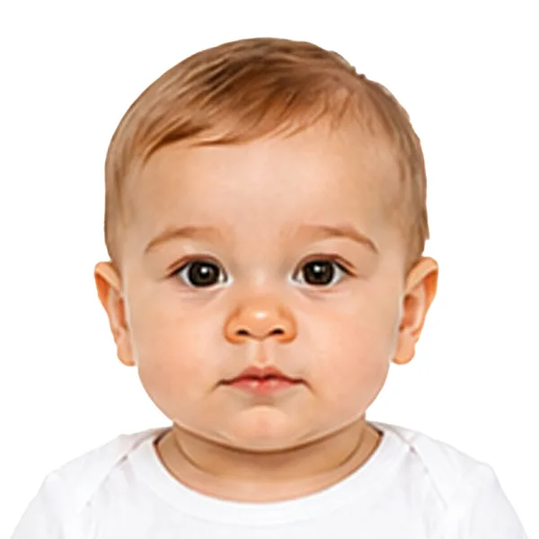 US baby passport photo correct example with proper head size centered face and white background meeting 2026 requirements