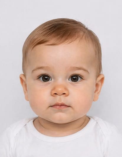 Correct Indian baby passport photo with baby alone and plain background